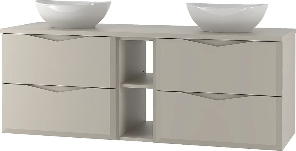 Kaszmirowy Zestaw Łazienkowy 140cm Szafka z Blatem Regał Umywalka Delica