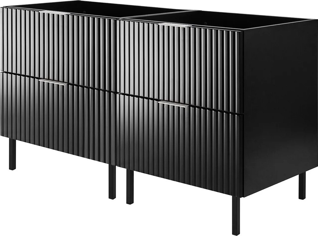 Szafka pod umywalkę, Czarny, 120 (2 x 60) x 77 x 46 cm, uchwyt srebrny, nogi czarne, bez blatu