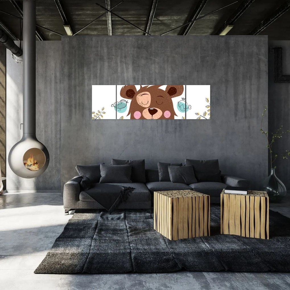Obraz - Niedźwiadek z ptakami (170x50 cm)