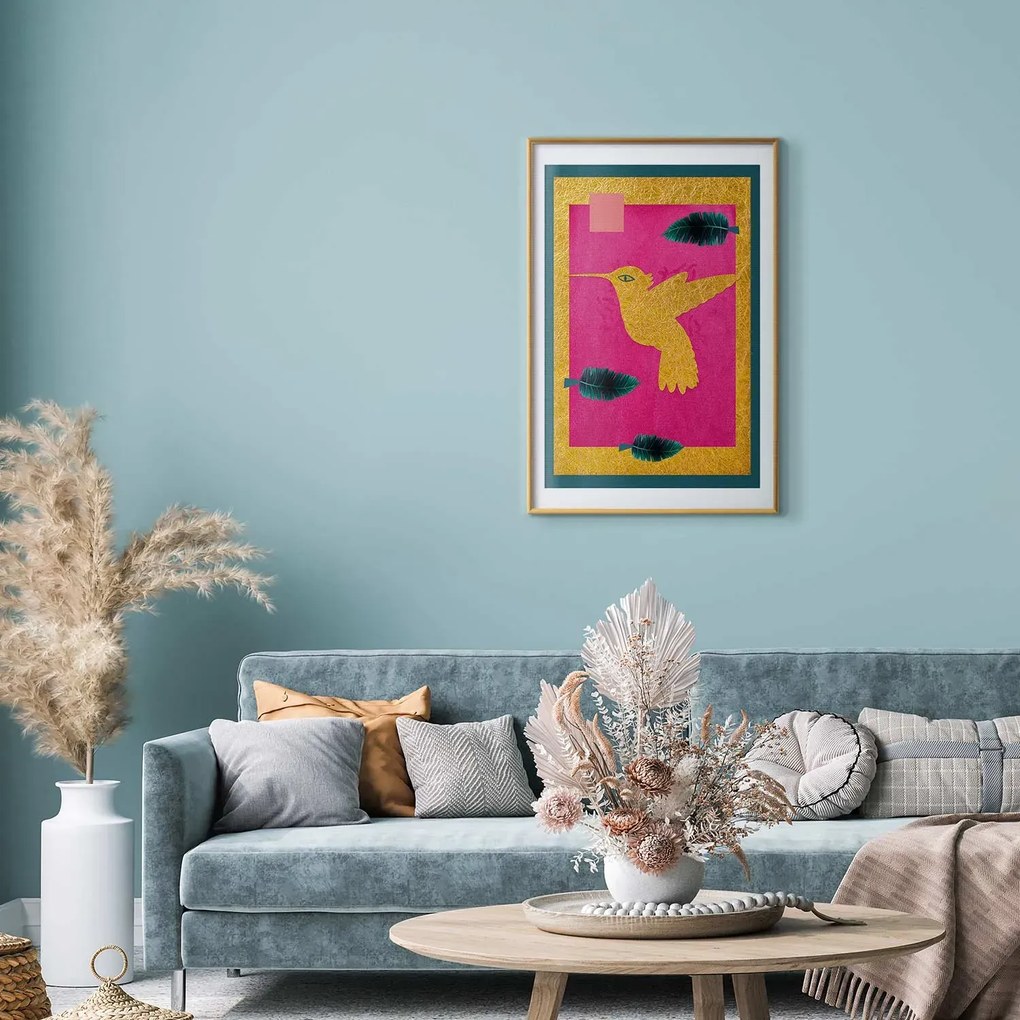 Plakat złotą koliber 29,7x42 cm z ramą złotą z marginesem ARTGEIST B