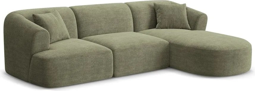 Zielony sztruksowy narożnik (prawostronny/z szezlongiem) Campi – Cosmopolitan Design