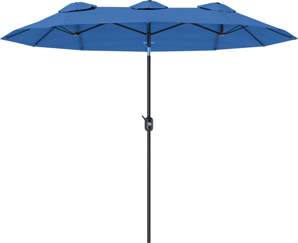 Outsunny Parasol ogrodowy, regulowany, z korbką, otwory wentylacyjne, poliester + stal, granatowy, 295 x 152 cm | Aosom PL