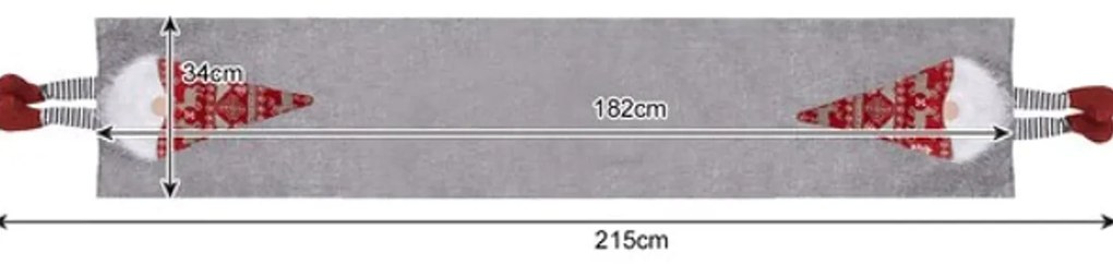 Świąteczny bieżnik na stół NORDIC GNOME 34x180 cm, szary