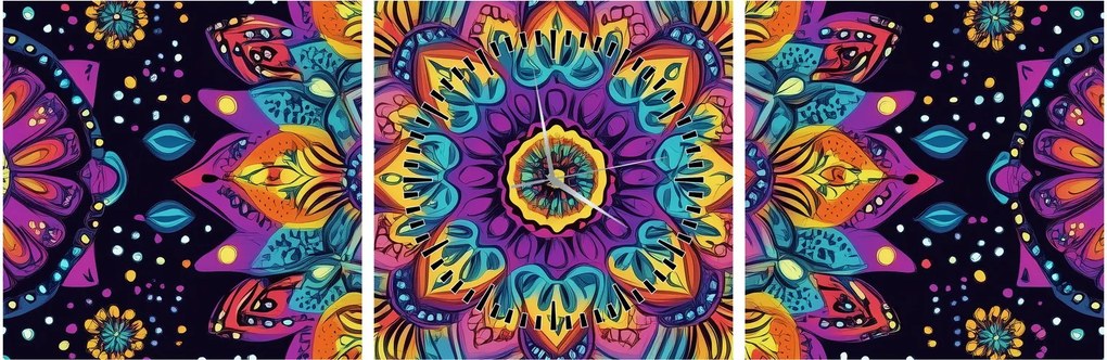 Obraz - Kalejdoskopowa mandala (z zegarem) (90x30 cm)