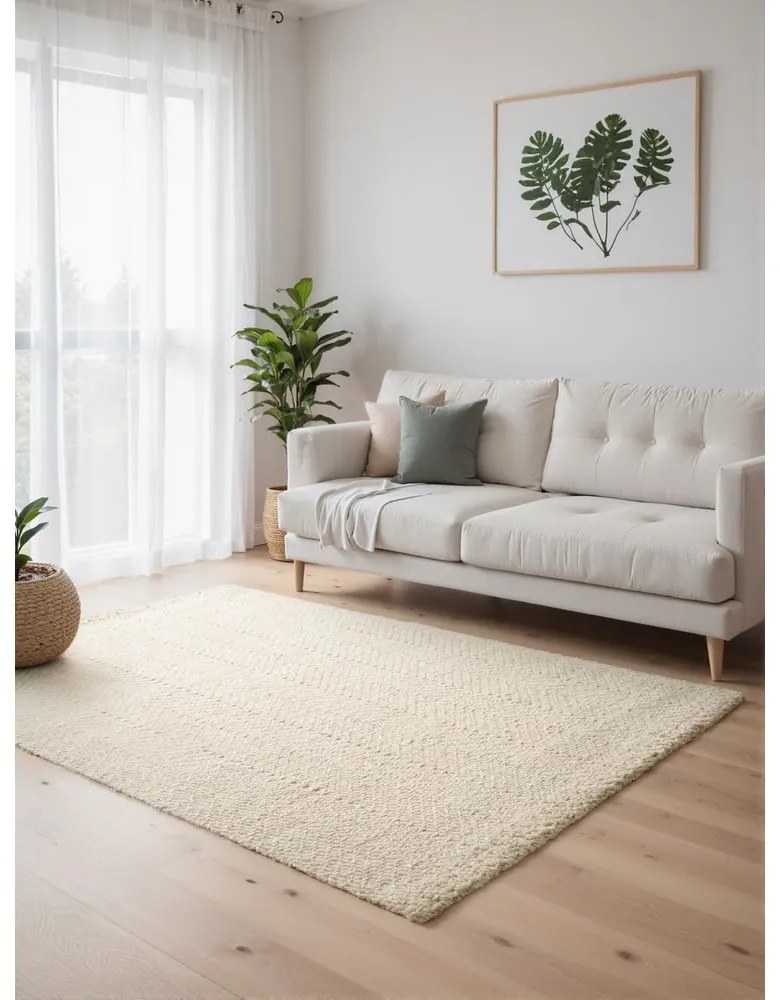 Kremowy dywan z mieszanki wełny tkany ręcznie 200x290 cm Majoli – Elle Decoration