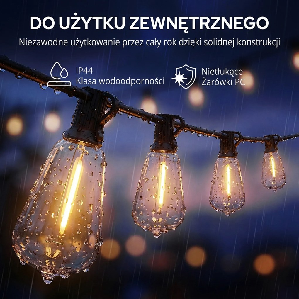 HOMCOM 50 LED Łańcuch Świetlny, 18 m Łańcuch do Połączenia, IP44 Wodoodporny, Dekoracja Wewnętrzna i Zewnętrzna | Aosom PL