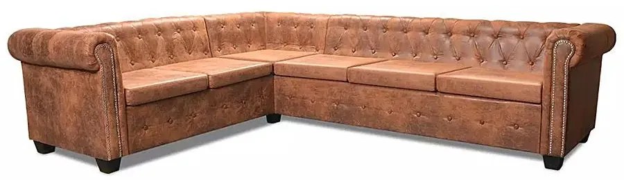 6-osobowy brązowy narożnik w stylu Chesterfield - Xavier 6Q