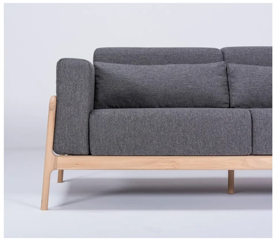 Ciemnoszara sofa z konstrukcją z litego drewna dębowego Gazzda Fawn, 180 cm