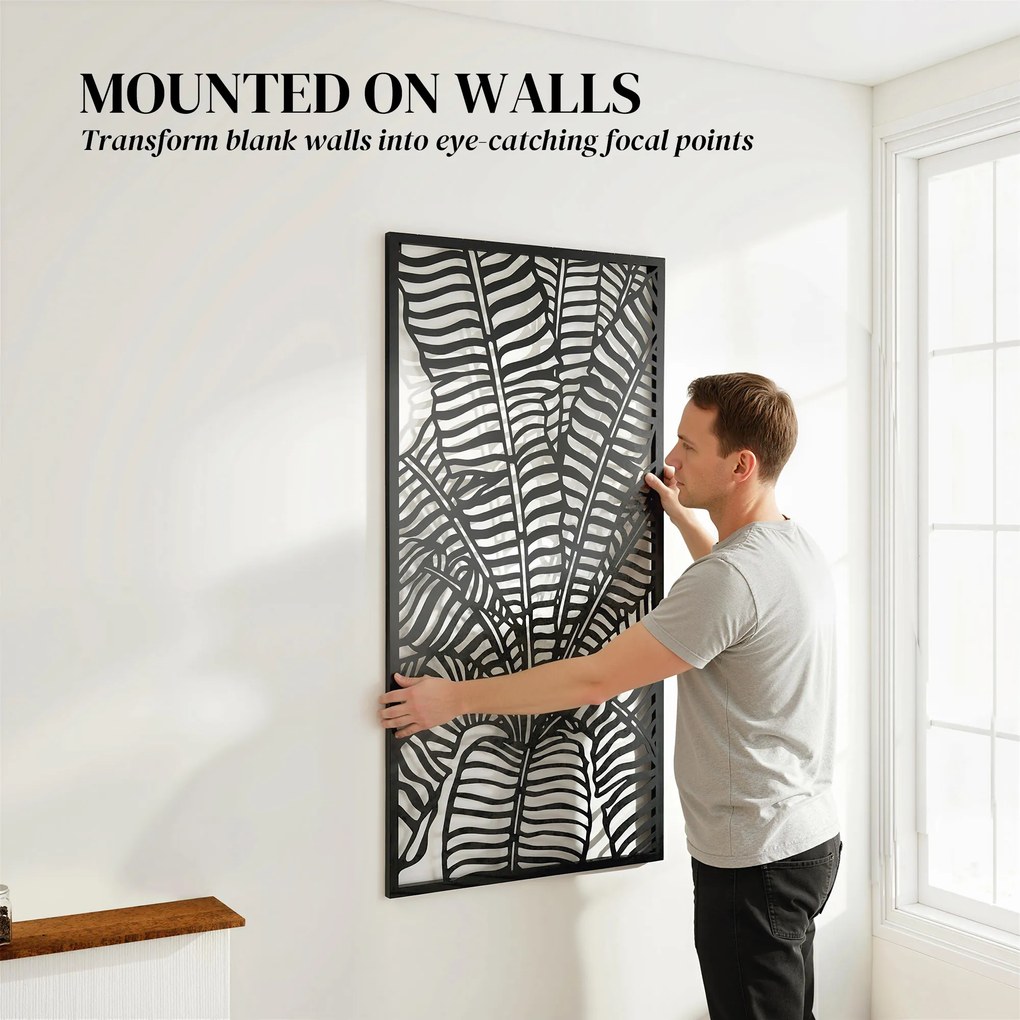 Outsunny Parawan 65 x 130 cm Wolnostojący Wiszący, Dekoracyjna Osłona z Metalu, Czarny | Aosom PL