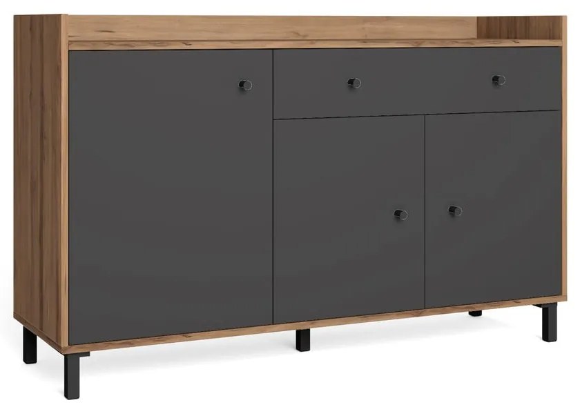 Szara niska komoda w dekorze orzecha 132x84 cm Malta – Marckeric