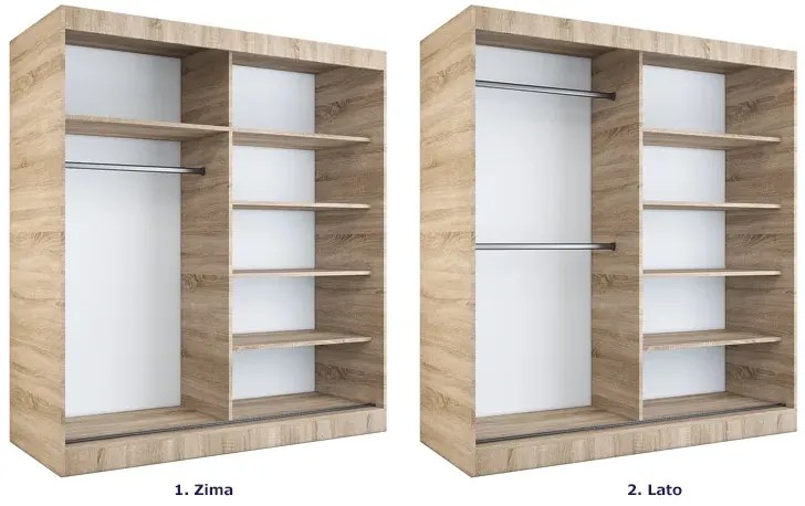 Szafa przesuwna z lustrem biel + dąb artisan180 cm M1-K74