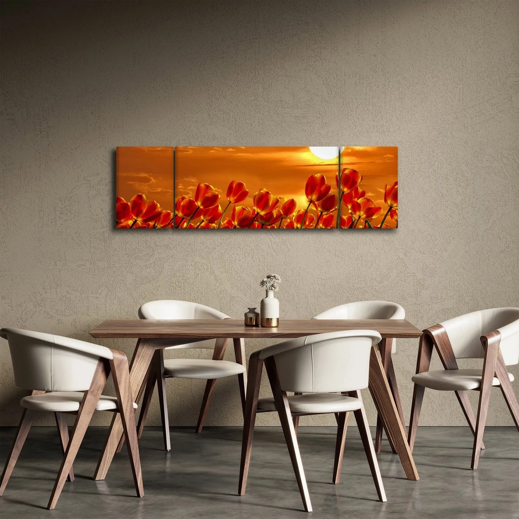 Obraz kwitnącego pola z tulipanami (170x50 cm)