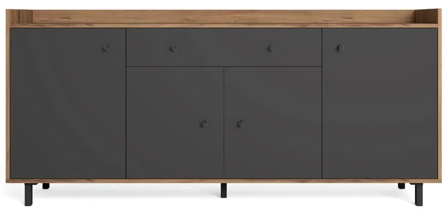 Szara niska komoda w dekorze orzecha 180x84 cm Malta – Marckeric