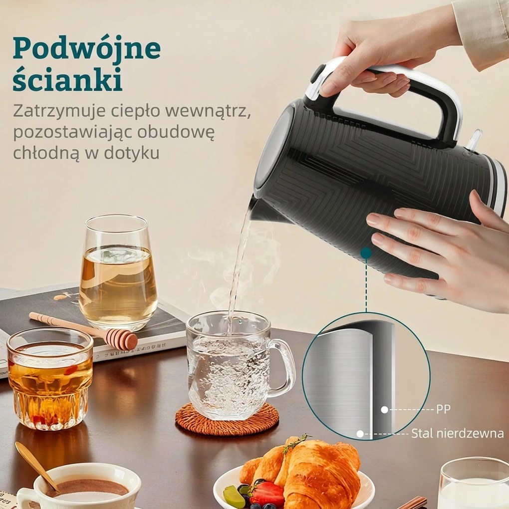 HOMCOM Zestaw czajnik i toster, 2200W, Otter-Thermostat, 2-szczelinowy toster, 7 poziomów przyrumienienia, szuflada na okruchy, czarny