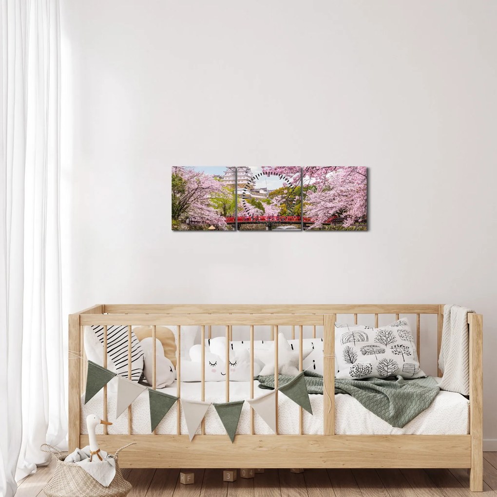 Obraz wiśni japońskiej (z zegarem) (90x30 cm)