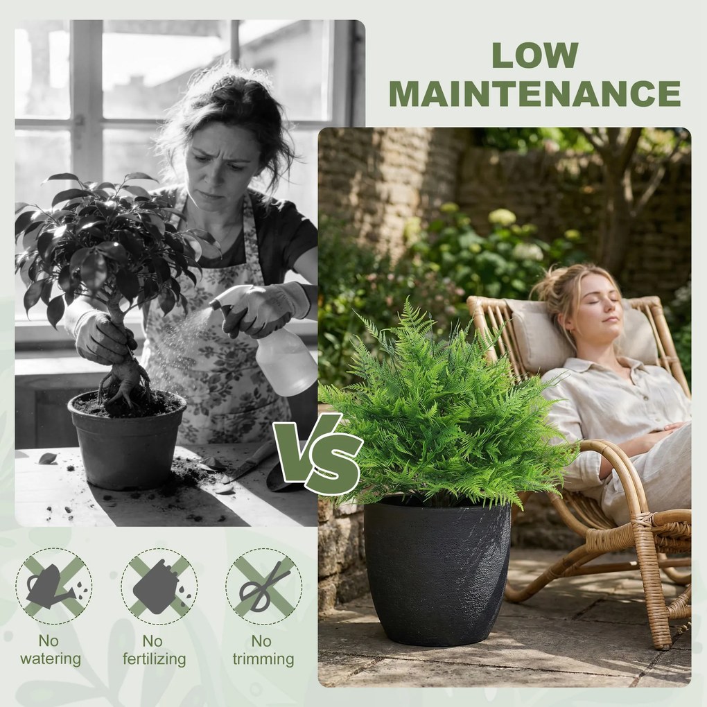 HOMCOM Sztuczne Krzewy Paproci Bostońskiej, Odporne na UV, Zestaw 2 sztuki, 60 cm, do Ogrodu, na Werandę | Aosom PL