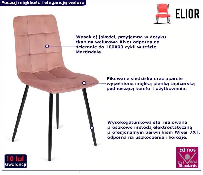 Różowe welurowe krzesło do stołu - Bionis