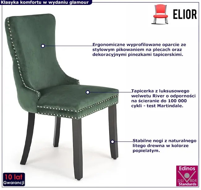 Zielone stylowe krzesło drewniane w stylu glamour K1-K46