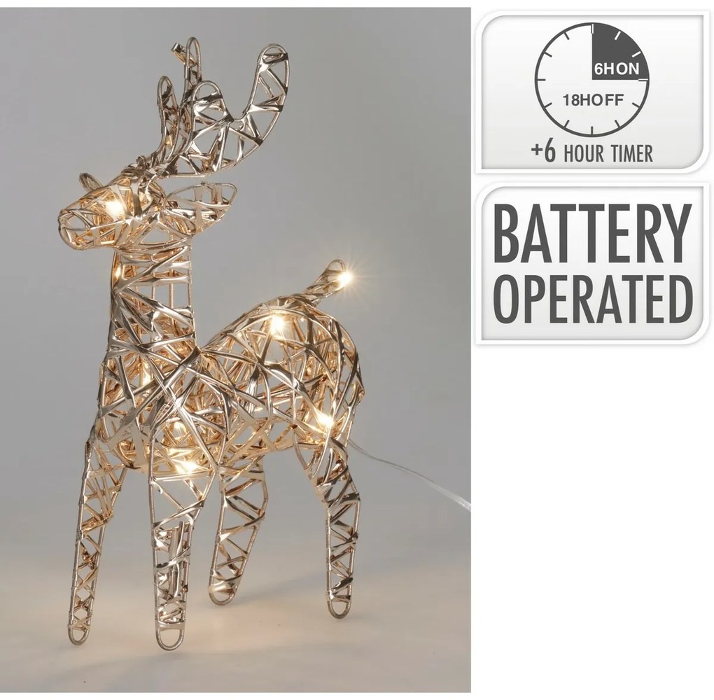 Świąteczny renifer świecący Champagne, 21 x 14 cm,30 diod mikro LED, na baterie, 14 cm