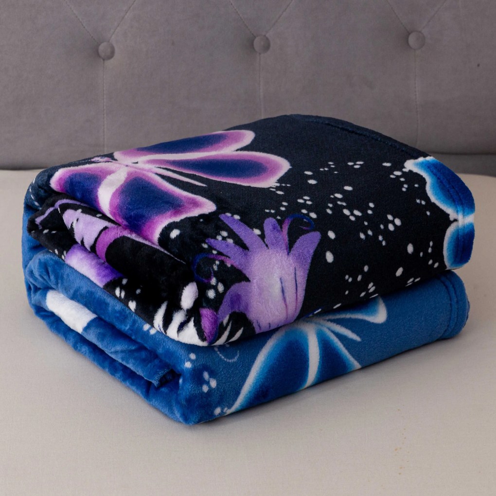 Koc z mikropluszu VIOLET BUTTERFLY ciemnoniebieski Rozmiar: 200 x 220 cm