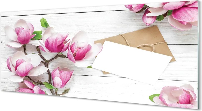 Panel Kuchenny Szklany Magnolia na Rustykalnym Drewnie