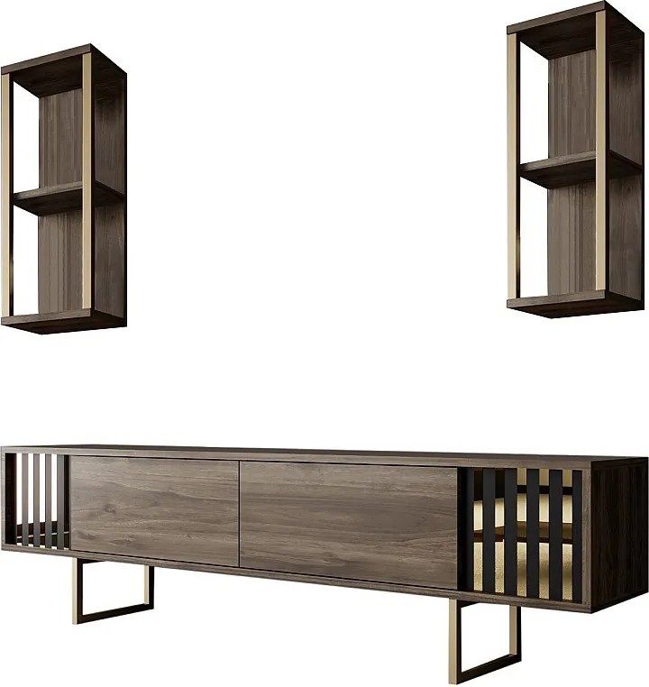 Stojak pod TV – 180 x 30 x 48 cm – orzech i czerń – melamina