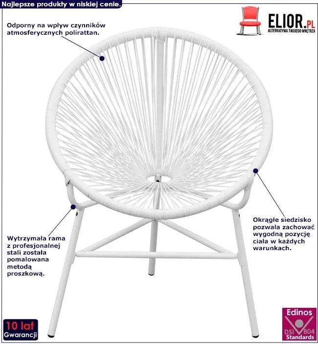 Białe krzesło ogrodowe acapulco M6-T23