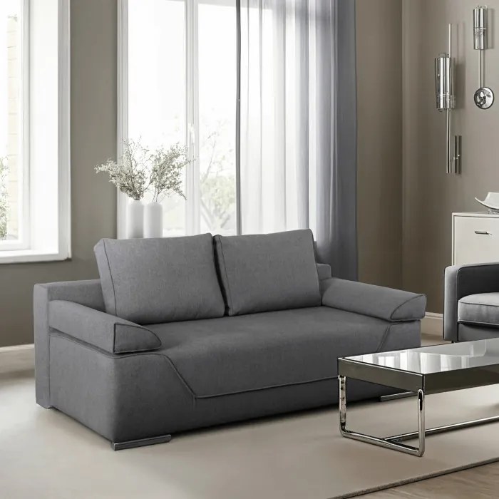 Sofa Rozkładana z Funkcją Spania RENO Dwuosobowa Szara Nowoczesna do Salonu