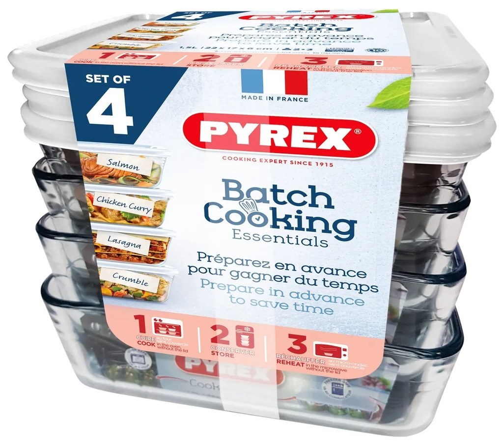 Zestaw szklanych pojemników Pyrex, 4 szt., 1,5 l