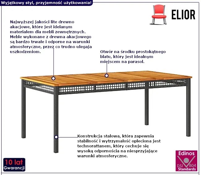 Duży stół ogrodowy z drewna akacjowego S5-C71