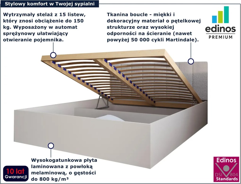 Kaszmirowe łóżko z zagłówkiem i materacem 90x200 D0-W48