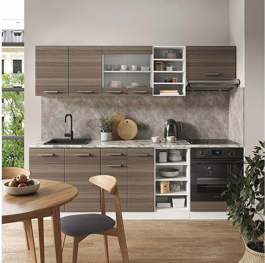 Zabudowa kuchenna szlachetny szary/biały 240x46x81.6 r-line