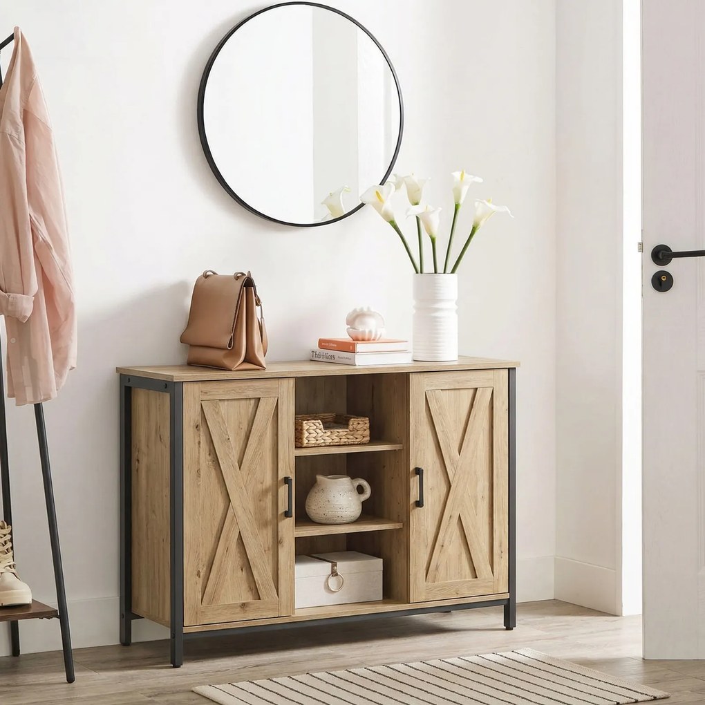 Komoda loftowa dwudrzwiowa z półkami 100 cm Faro 015, dąb Artisan
