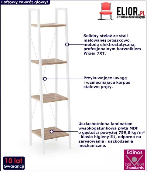 Loftowy regał dąb sonoma + biały F4-C03