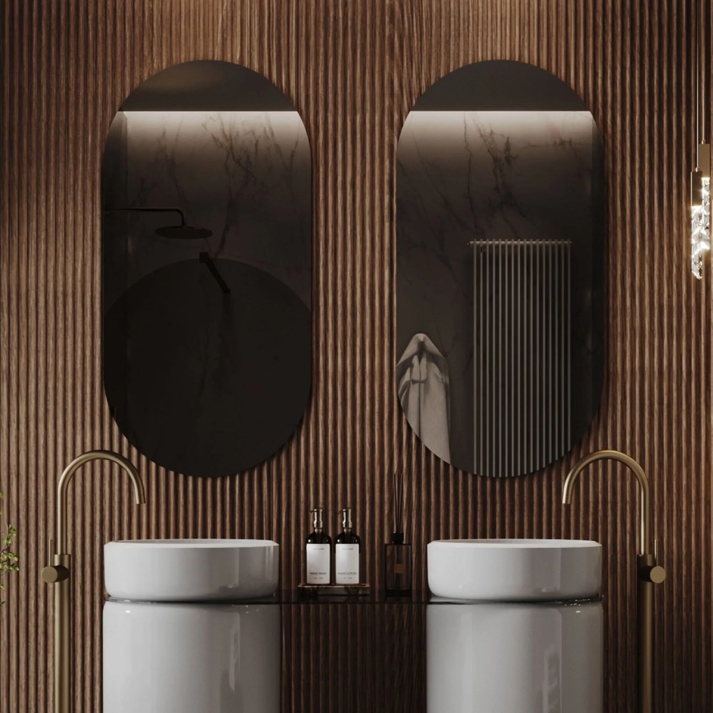 Lustro owalne bez podświetlenia symetryczne bezramowe PLATAN | Różne rozmiary | Różne kolory szkła : Kolor - Brąz, Rozmiar - 70 x 130 cm