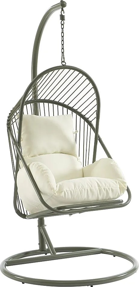 Fotel podwieszany z plecionej żywicy - Zielony z białymi poduszkami - LUTUS od MYLIA