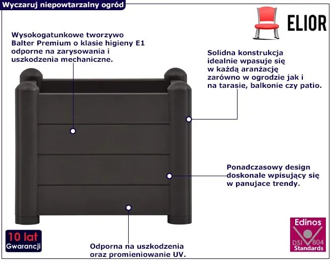 Kwadratowa brązowa donica na kwiaty - Ugroli