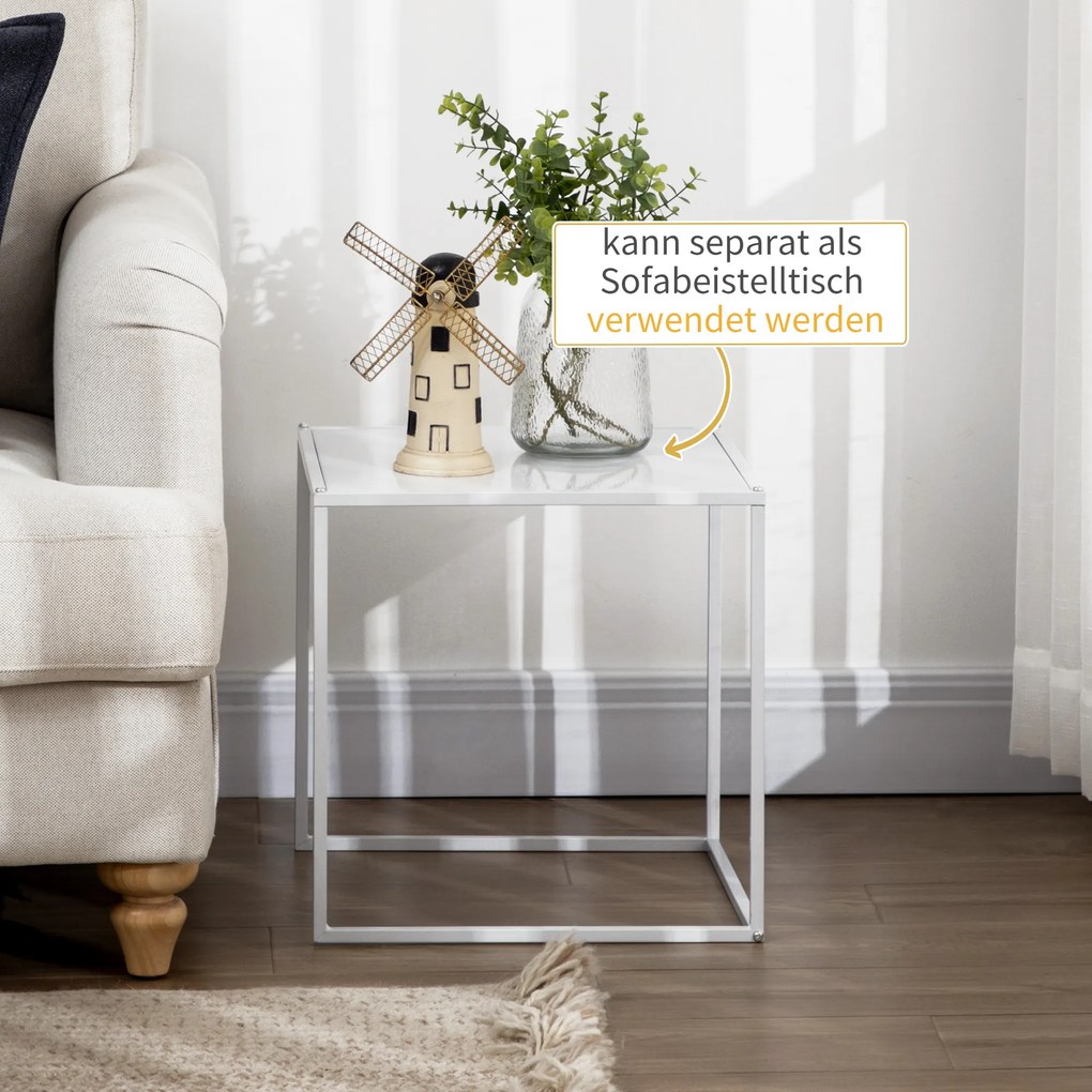 HOMCOM Zestaw Stolików Pomocniczych, Nowoczesne Stoliki, Oszczędność Miejsca, Solidny Stelaż Stalowy, Biały