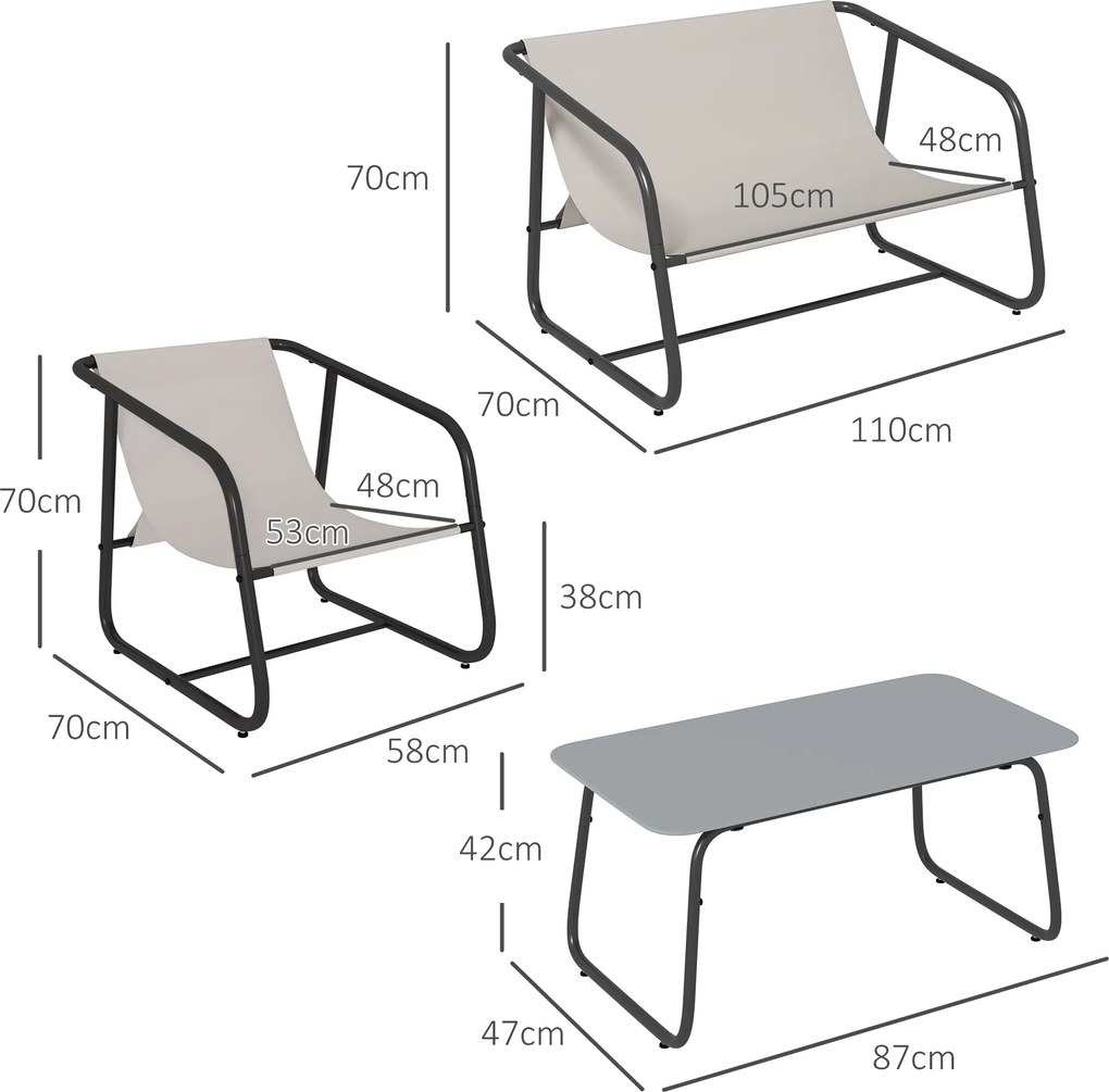 Outsunny Zestaw mebli ogrodowych 4-częściowy grupa wypoczynkowa, 1 Sofa, 2 Fotele, 1 Stolik, 110 x 70 x 70 cm, Kremowy + Czarny