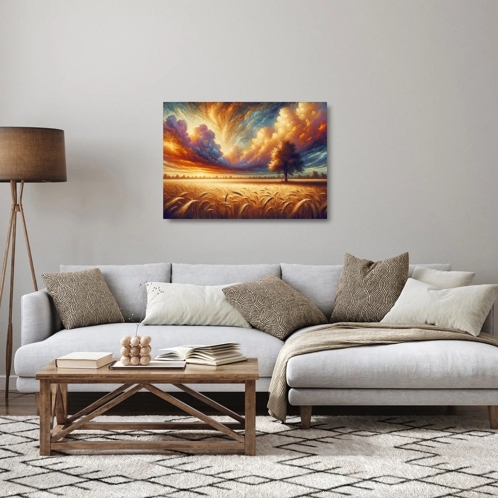 Obraz na szkle – Drzewo na polu (70x50 cm)