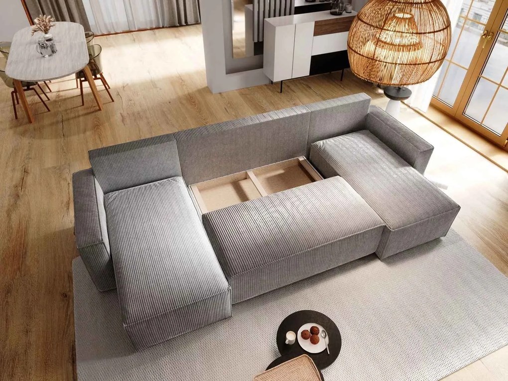 PROMOCJA Beżowy narożnik w kształcie U SMART COSARO 295x140 cm II jakość