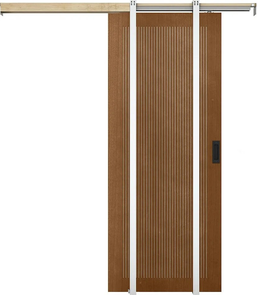 Drzwi przesuwne chowane w ścianie z MDF i drewna naturalny ciemny - wys. 205 x szer. 73 cm - SANDORA
