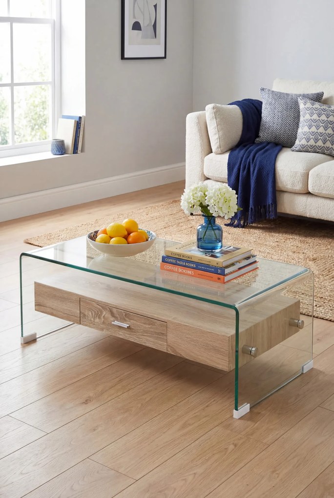 Stolik ze kawowy szkła hartowanego z szufladą E8-S37