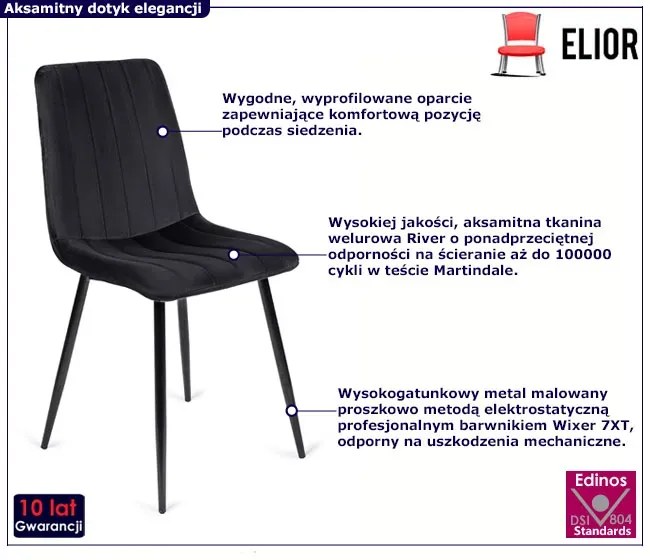 Czarne welurowe krzesło pikowane do salonu - Dilnes