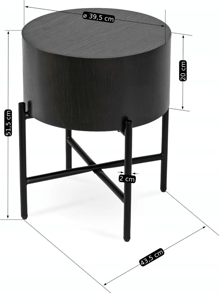 Stolik Kawowy CEVES 39,5 cm Czarny Nowoczesny Loft