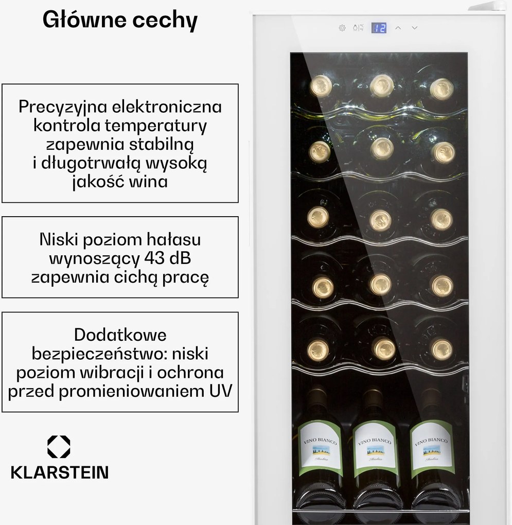 Klarstein Shiraz 35cm 18 Butelek Winiarka Wolnostojąca Biały