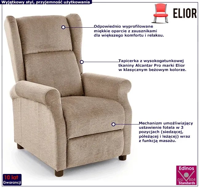 Beżowy rozkładany fotel masujący T8-E04