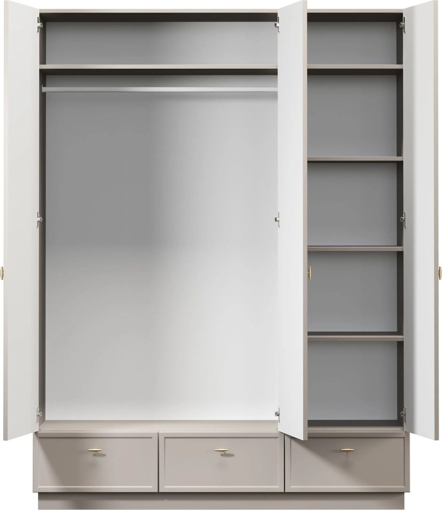 Szafa Lorini 150 cm z półkami - kaszmir / złote uchwyty T-bar