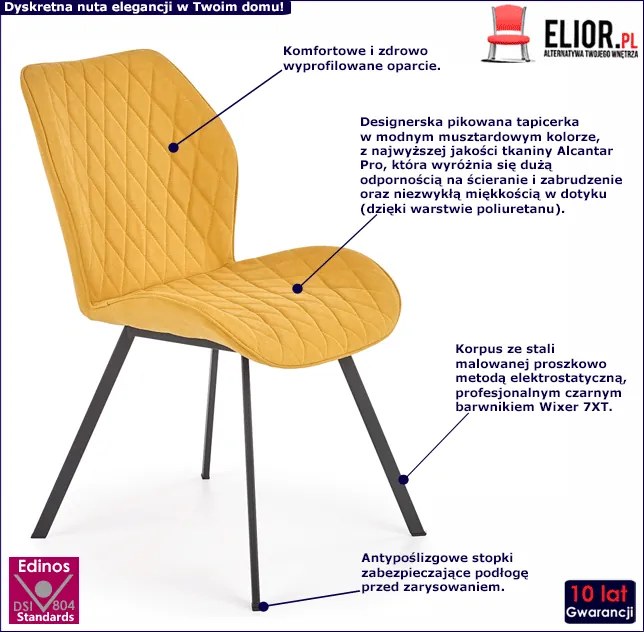 Musztardowe tapicerowane krzesło 45cm F5-L16