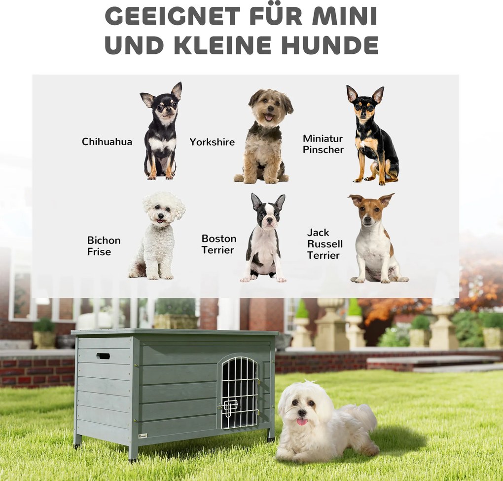 Buda PawHut dla psów, domek z drzwiami, transportowa klatka, domek dla zwierząt, świerk, szary